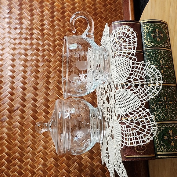 👉*VINTAGE* 3 PC PRINCESS HOUSE CRYSTAL HERITAGE CREAMER & LIDDED SUGAR BOWL - Picture 3 of 10